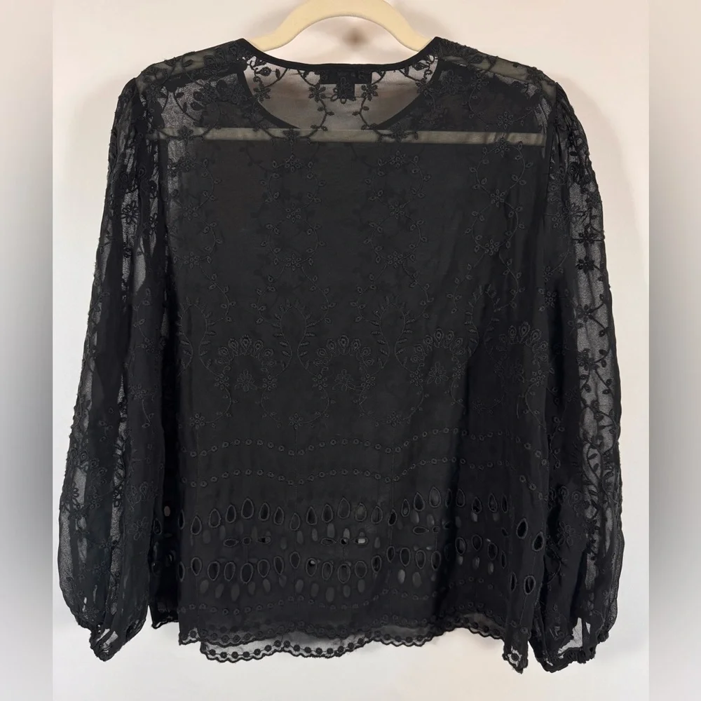J. Crew Sheer Lace Embroidered Blouse Women Small Whimsigoth Fairy Dark Feminine